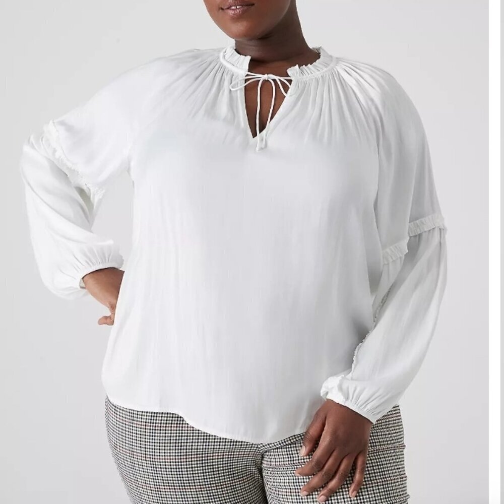Lane Bryant Long Sleeve Ruffle Split-Neck Top Size 18/20